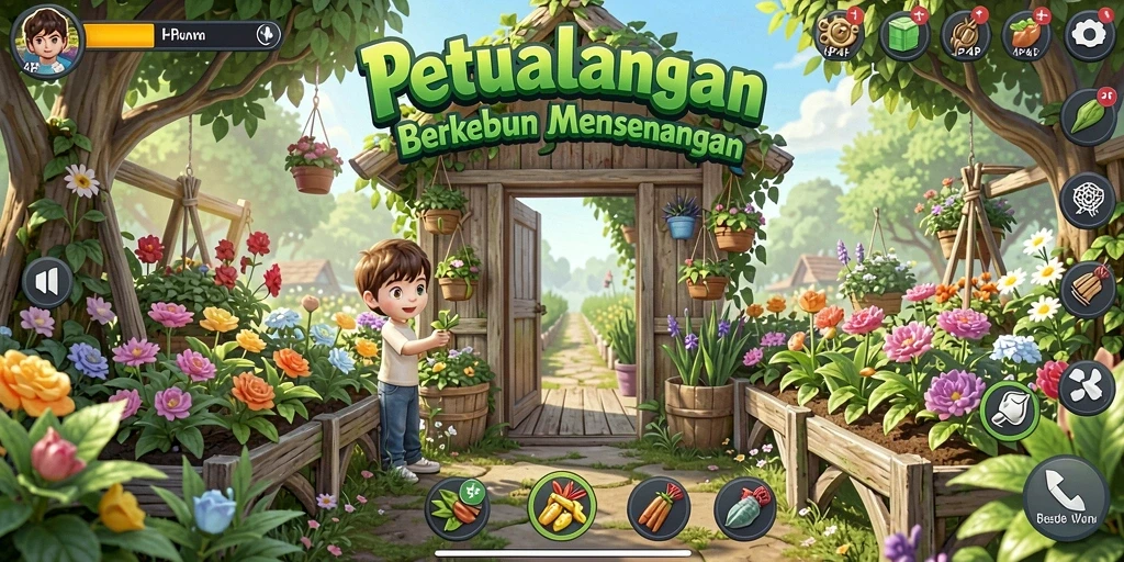 Tampilan gameplay seru dalam 4P4P dengan kebun yang hidup.