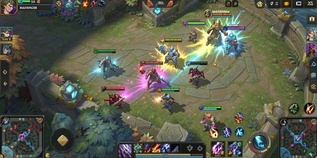 Tampilan seru pertarungan dalam gameplay MOBA MAXWIN288.