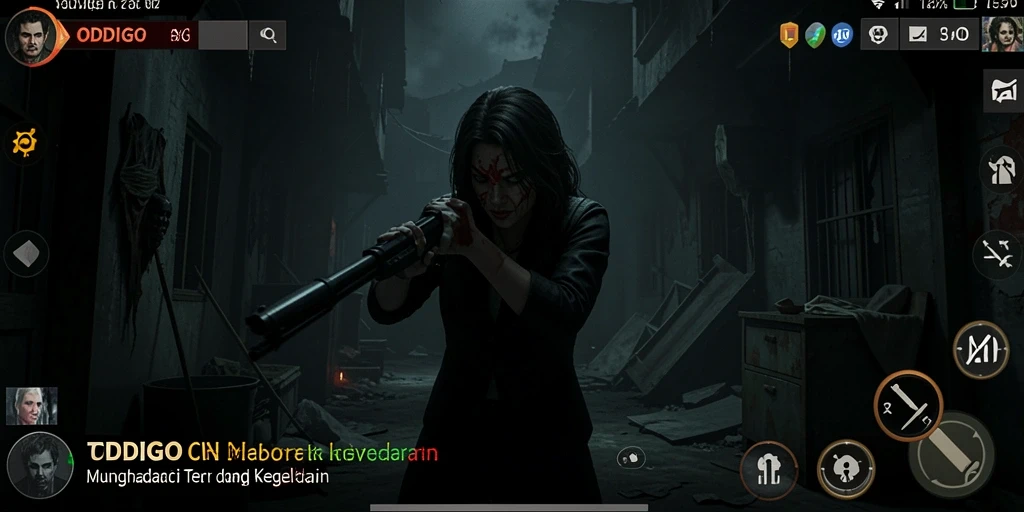 Screenshot gameplay ODDIGO menampilkan suasana horror yang mencekam.